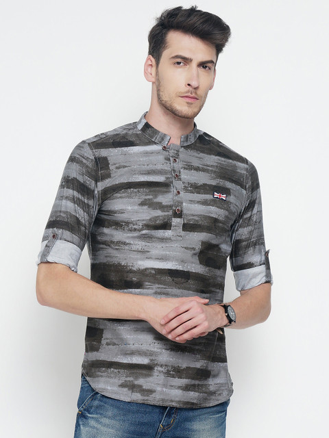 

The Indian Garage Co Men Grey Printed Straight Kurta