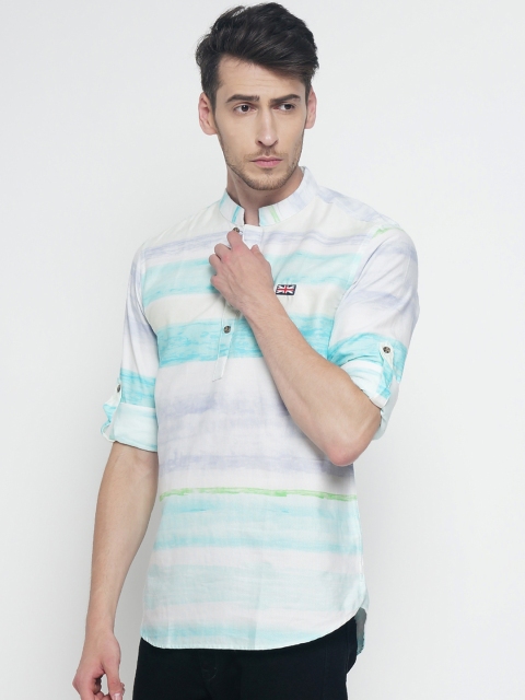 

The Indian Garage Co Men Turquoise Blue Printed Straight Kurta
