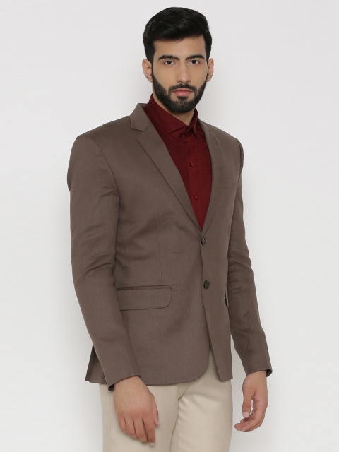 

Wintage Brown Single-Breasted Tailored Fit Linen Formal Blazer