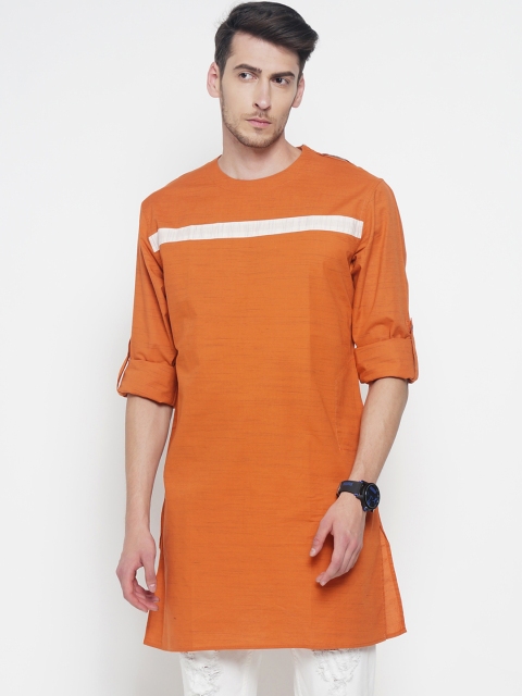 

Freehand Men Orange Solid Straight Kurta