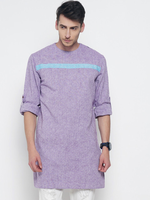 

Freehand Men Purple Solid Straight Kurta