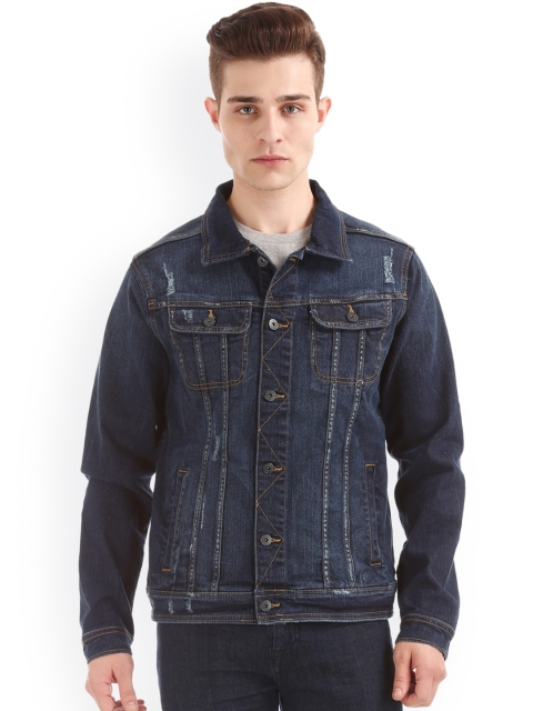 

Aeropostale Men Blue Solid Denim Jacket