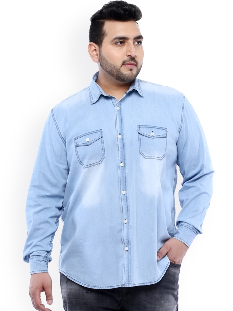 

John Pride Plus Size Men Blue Regular Fit Faded Denim Casual Shirt