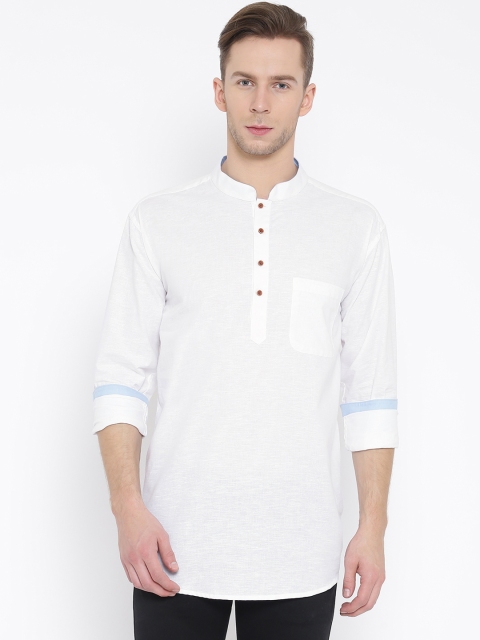 

DENNISON Men White Solid Straight Kurta
