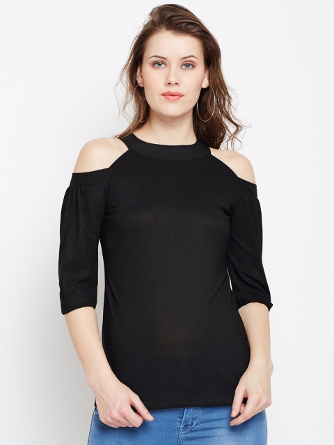 

Purple Feather Women Black Solid Cold Shoulder Top