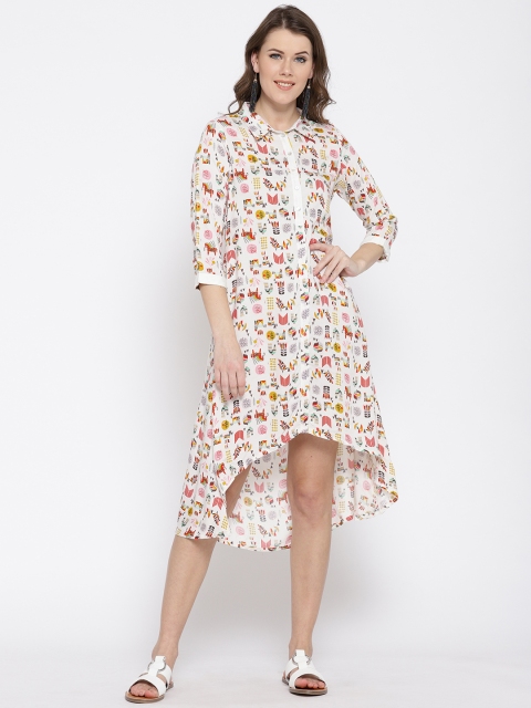 

Rangriti Women Off-White Printed Shirt Dress