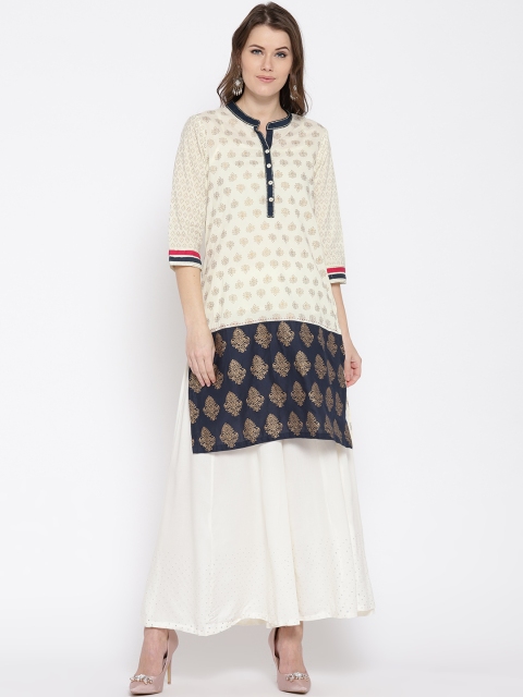 

Rangriti Women Off-White & Golden Printed Straight Kurta