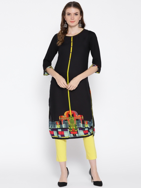 

Rangriti Women Black Printed Detail Straight Kurta