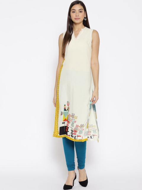 

Rangriti Women Off-White Printed Straight Kurta