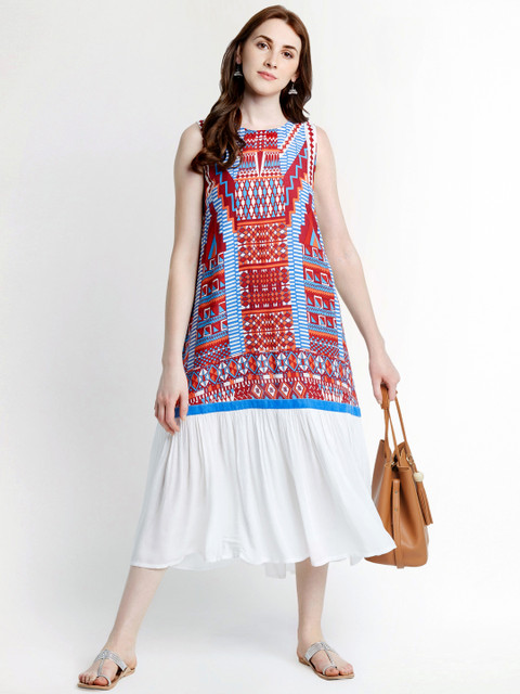 

AKKRITI BY PANTALOONS Women White Printed A-Line Midi Dress
