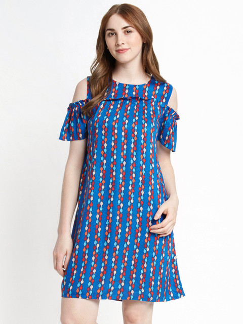 

AKKRITI BY PANTALOONS Women Blue Printed A-Line Dress