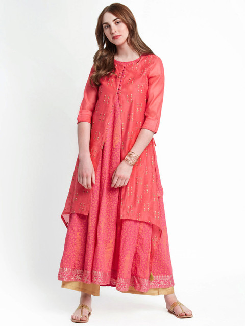 

TRISHAA BY PANTALOONS Women Red Woven Design A-Line Kurta