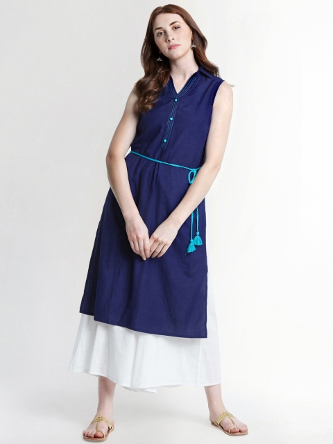 

AKKRITI BY PANTALOONS Women Navy Solid A-Line Kurta, Navy blue