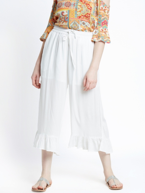 

AKKRITI BY PANTALOONS Women White Straight Solid Cropped Culottes