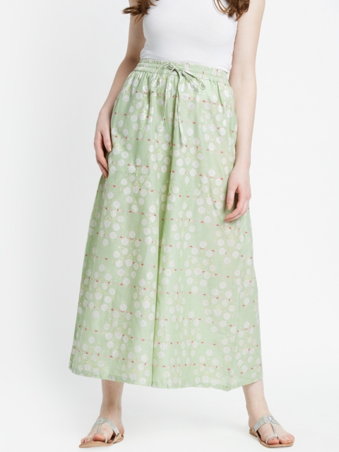 

RANGMANCH BY PANTALOONS Women Green Straight Printed Palazzos