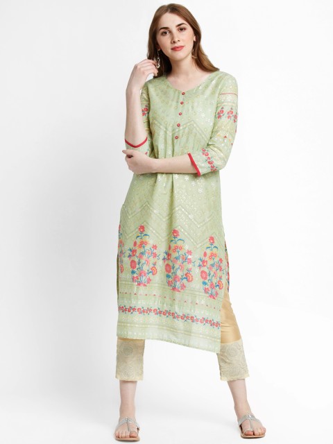 

RANGMANCH BY PANTALOONS Women Green Printed Straight Kurta