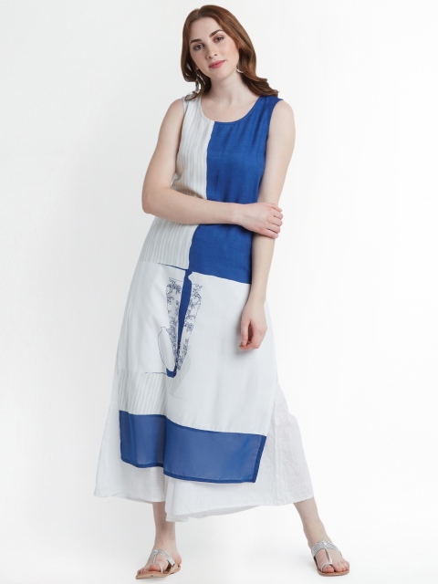 

RANGMANCH BY PANTALOONS Women Blue & White Printed Straight Kurta