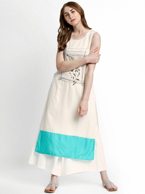 

RANGMANCH BY PANTALOONS Women White Embroidered Straight Kurta