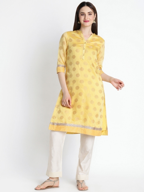 

TRISHAA BY PANTALOONS Women Yellow & Off-White Self Design Kurta with Salwar