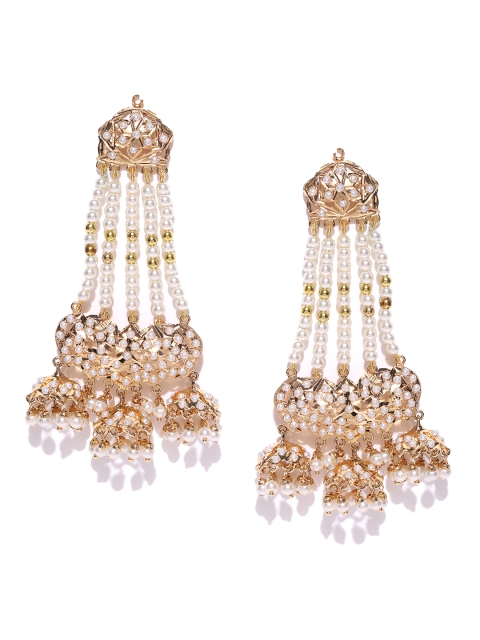 

Melani Borsa White Gold-Plated Beaded Handcrafted Classic Drop Earrings