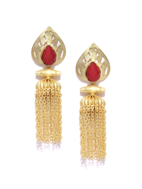 

Melani Borsa Red Gold-Plated Tasselled Handcrafted Dome Shaped Jhumkas