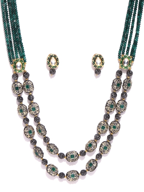 

Melani Borsa Green Gold-Plated Handcrafted Onyx & Kundan Studded Jewellery Set