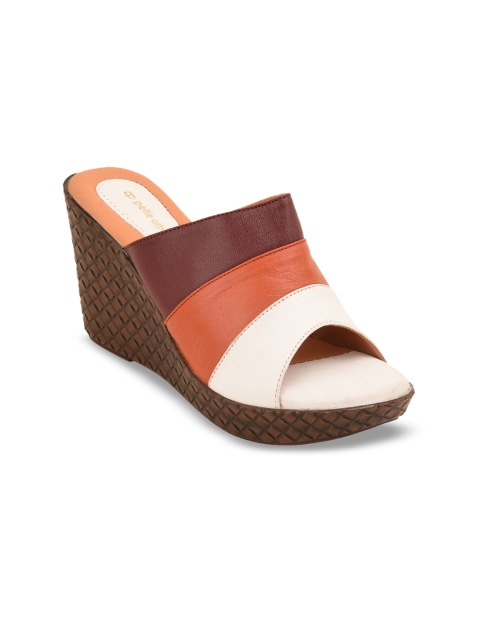 

pelle albero Women White Colourblocked Leather Wedges