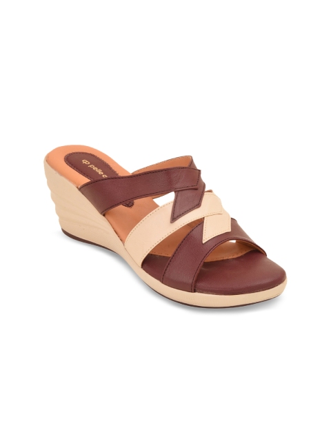 

pelle albero Women Maroon Colourblocked Leather Wedges