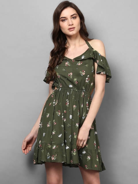 

STREET 9 Women Olive Green Printed Drop-Waist Dress