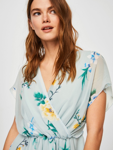 

MANGO Women Blue Printed Maxi Dress