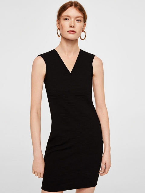 

MANGO Women Black Self-Striped Bodycon Dress