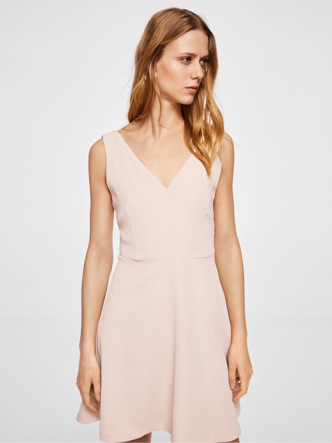 

MANGO Women Peach-Coloured Solid Fit and Flare Dress