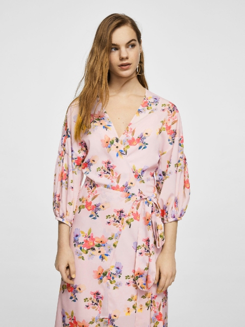 

MANGO Women Pink Printed Wrap Dress
