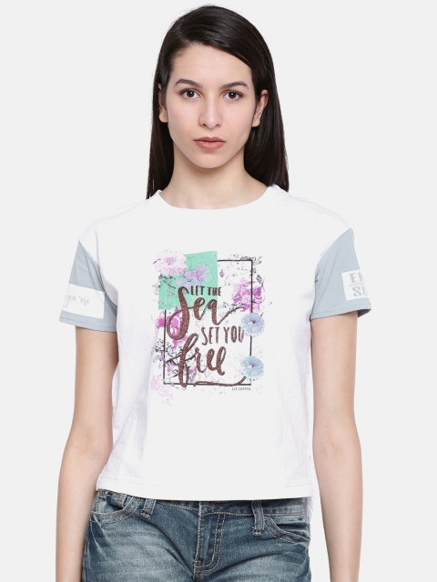 

Lee Cooper Women White Printed Round Neck T-shirt