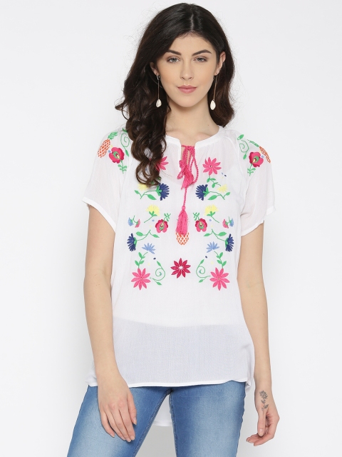 

Lee Cooper Women White Embroidered Top