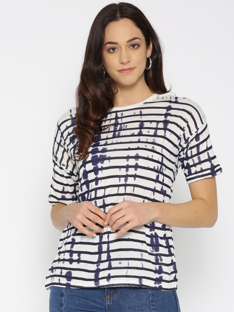 

Lee Cooper Women Off-White & Navy Striped Styled Back Top