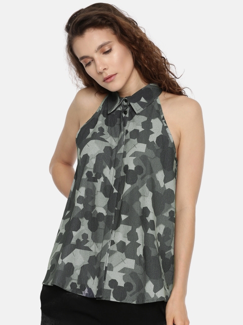 

Vero Moda Women Grey & Olive Green Camouflage Print Casual Shirt