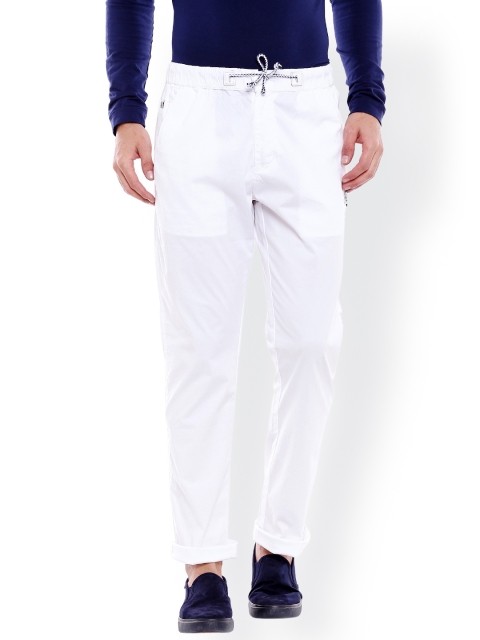 

beevee Men White Regular Fit Solid Regular Trousers