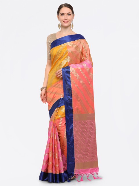 

Varkala Silk Sarees Multicoloured Silk Blend Woven Design Kanjeevaram Saree, Multi