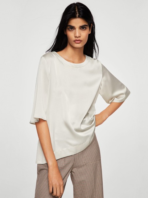 

MANGO Women Off-White Solid Top