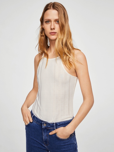 

MANGO Women White Self-Striped Regular Top