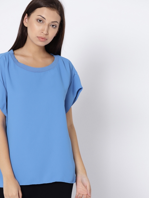 

MANGO Women Blue Solid Boxy Top