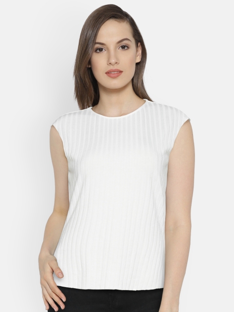 

MANGO Women White Self-Striped Top