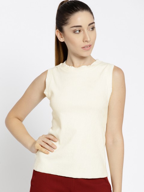 

MANGO Women Off-White Solid Top