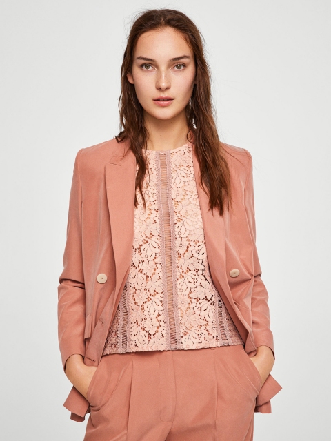 

MANGO Women Peach-Coloured Lace Styled Back Top