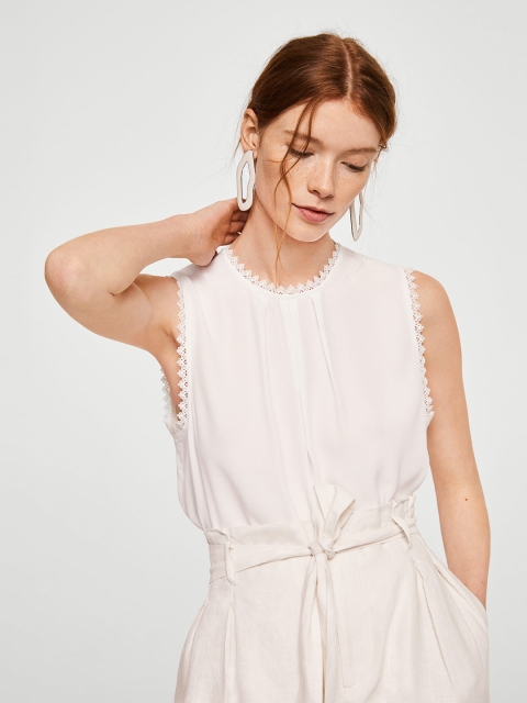 

MANGO Women White Solid A-Line Top