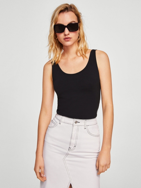 

MANGO Women Black Solid Tank Top