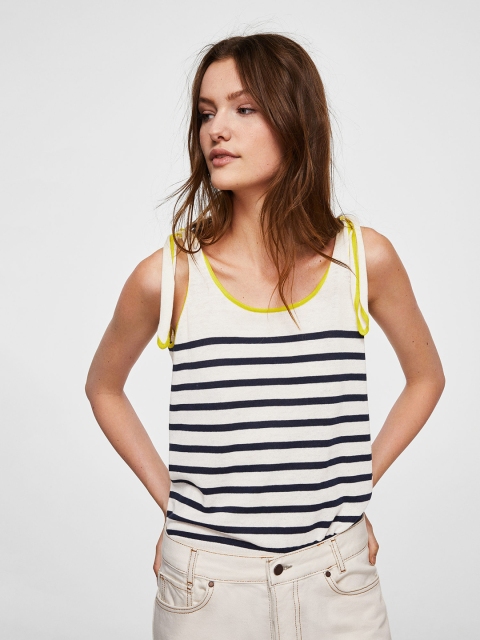 

MANGO Women Off-White & Navy Striped Top