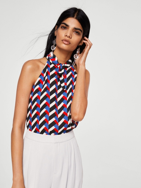 

MANGO Women Black & Blue Printed A-Line Top