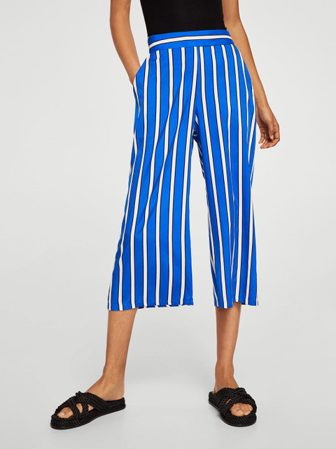 

MANGO Women Blue & White Regular Fit Striped Culottes